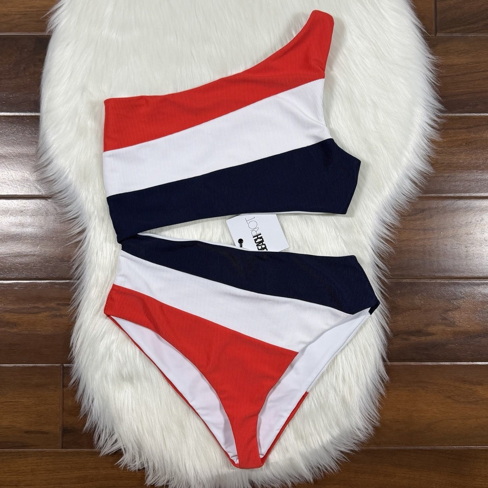 Beach Riot Women's Size Large Red White Blue Joyce Cut Out One Piece Swimsuit